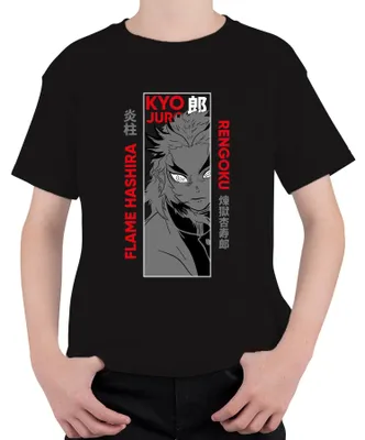 Obrázek produktu pro Kyojuro Rengoku Flame Hashira Kimetsu no Yaiba Anime Gift Uni dětské tričko, černá, 128 cm