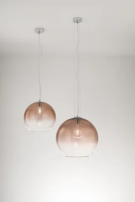 Immagine prodotto di Sospensione in vetro soffiato serie 10S48526, colore marrone trasparente sfumato e cromo lucido, attacco E27, diametro 45 cm, altezza 191 cm - Perenz