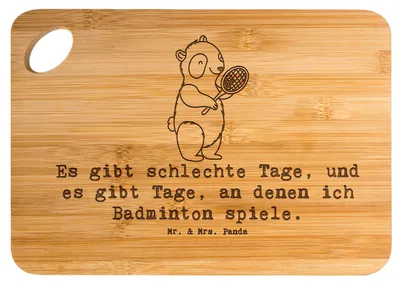 Produktbild von Mr. & Mrs. Panda holzschneidebrett Panda Badminton  - Transparent - Geschenk, Holzbrett, spielen, Frühstücksbrett, Schneidebrett, Sportart, Frühstücksbrettchen, Hackbrett