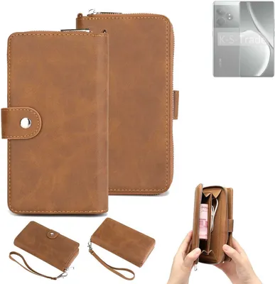 Produktbild von K-S-Trade Handyhülle Schutzhülle kompatibel mit Realme GT 6T & Portemonnee Tasche Handytasche Case Etui Geldbörse Wallet braun (1x)