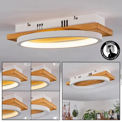 Produktbild von Palermo dimmbare Deckenlampe aus Metall/Holz/Kunststoff in Natur/Weiß
