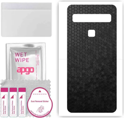 Produktbild von apgo Rückseite Schutzfolie, Skin, kompatibel mit TCL 10 Lite, Hinten Displayschutzfolie aus Vinylfolie, kratzfest, einfache Montage - Schwarze Honigwabe