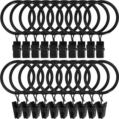 Immagine prodotto di Anelli per tenda da doccia neri con ganci in metallo, robusti, inossidabili, per tende da doccia, 3 x 32 mm, metallo RVS.