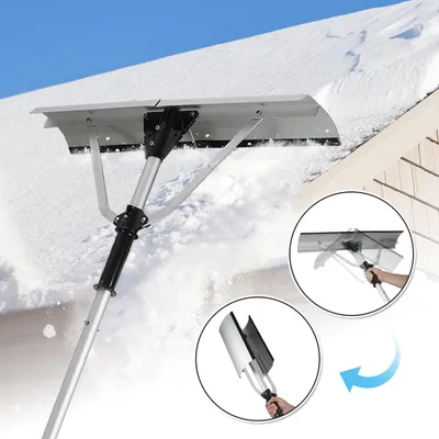 Image de Faziango Pelle à neige pour toit, plage de réglage 190-630 cm, chasse-neige en aluminium, raclette pour toit avec poignée antidérapante, pelle à neige pour installation solaire et toit