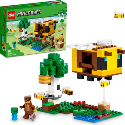 Produktbild von LEGO 21241 Minecraft Das Bienenhäuschen, Farm-Spielzeug mit baubarem Haus, Baby-Zombie und Tier-Figuren, Geburtstagsgeschenk für Jungen und Mädchen