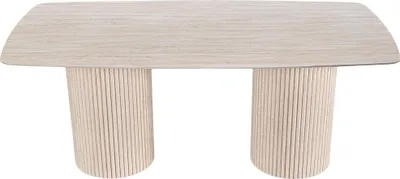 Image de Table à manger beige arrondie Table en bois Salle à manger Mobilier design