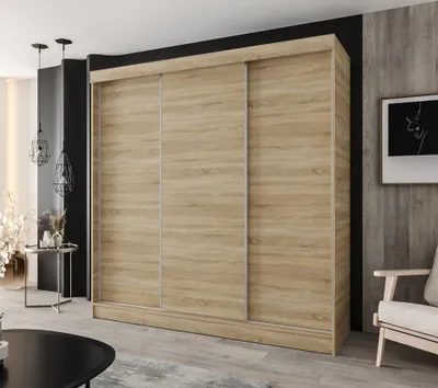 Produktbild von Schwebetürenschrank 3-türig 170×205 cm Eiche Sonoma mit 4 Schubladen – Moderner Kleiderschrank für Schlafzimmer und Flur
