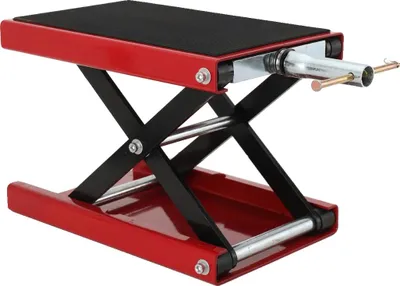 Produktbild von Motorradhebebühne, 500 kg Tragfähigkeit, Hubbereich 95 mm bis 350 mm, solide Stahlkonstruktion, Scherenhebebühne, Abmessungen 158 cm x 51 cm x 13 cm