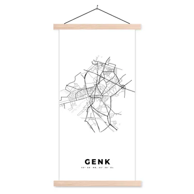 Produktbild von MuchoWow® Textilposter Karte - Stadtplan - Genk - Belgien - Schwarz und weiß 40x80 cm mit holzfarbenen Rahmen - Wohnzimmer