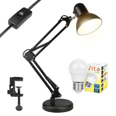 Produktbild von MasterLED Schreibtischlampe E27 8W 4000K Architektenlampe Gelenkarm Verstellbar Schwarz