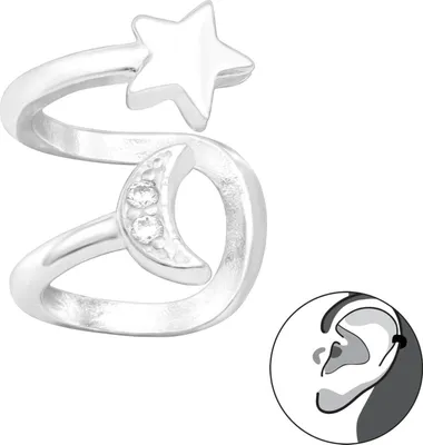 Produktbild von 925 Sterling Silber 2-ringige Ohrmanschette mit Mond & Stern Ear Cuff Ohrklemme