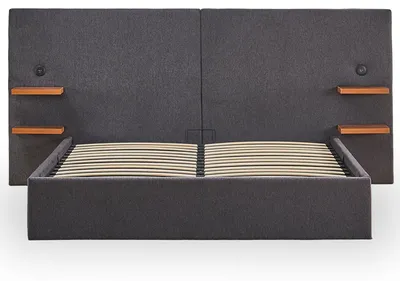 Image de MENZZO Lit-coffre complet avec tablettes et ports USB intégrés Lukas 140x190cm Tissu Gris