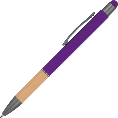 Produktbild von 10 Touchpen Kugelschreiber mit Griffzone aus Bambus / Farbe: lila