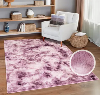 Produktbild von Teppich Hochflor - Pink 120x170 cm Rechteckig - Wohnzimmerteppich Soft Touch - Tie-Dye-Optik