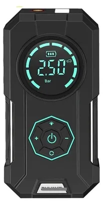 Produktbild von Mobiler Reifenkompressor mit Akku, 5400 mAh, 20 l/min, 12V, LCD-Anzeige, LED-Lampe, 4 Aufsätze für Auto, Motorrad und Fahrrad