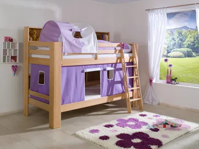 Produktbild von Etagenbett Jan Buche Natur lackiert mit Bücherregal 90x200 cm