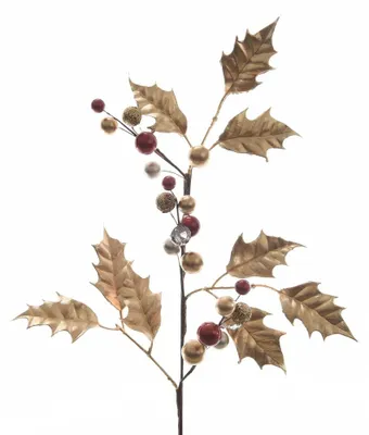 Produktbild von Deko zweig Ilex gold, Kunstblumen, Tischdeko H: 55 cm