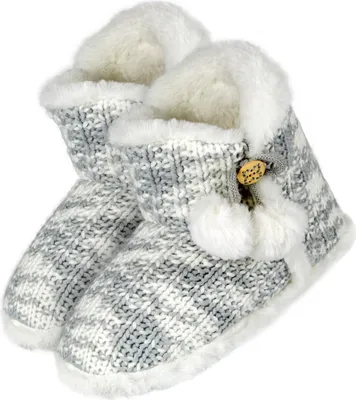 Produktbild von Warme Hausschuhe Damen Homeboots mit Zierknopf und Puschel Bommeln - Snow - 36/37