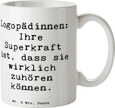 Produktbild von Mr. & Mrs. Panda Tasse mit Spruch Spruch Logopädin Superkraft - Weiß - Geschenk, Berufsprodukte, kreative Geschenke, Hoffnung schenken, Geduld, Gesundheit, Patienten