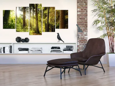 Image de Tableau acoustique Forêt Arbres 200 x 100 cm Tableaux Mousse acoustique Absorbeur acoustique haute performance Isolation acoustique Toile 5 pièces Tableau mural Acoustique intérieure Isolation acoustique c-C-0024-b-m