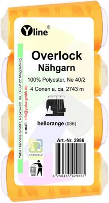 4 Overlock-Spulen Nähgarn, hellorange, je 2743 m, Ne 40/2, Polyester
