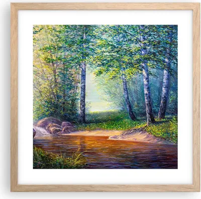 Produktbild von Gerahmtes Poster - Rahmen in heller Eiche - Wiese Wasser Baum - 40x40 cm - Wand Bild - Wanddeko - Wandbilder - Wandposter - Bilderrahmen - Bilder - Kunstdruck - Wandbild - P2NAC40x40-4063