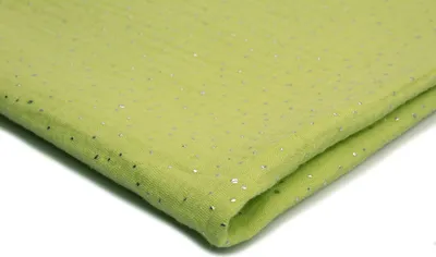 Produktbild von Baumwoll Musselin Stoff mit silbernen Punkten, Double Gauze, Doppelgaze, Pistazie 50 x 130 cm