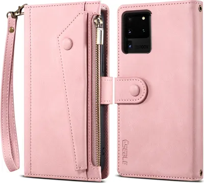 Produktbild von Schutzhülle für Samsung Galaxy S20 Ultra / S20 Ultra 5G Reißverschluss Hülle, Leder Klapphülle Kartenfach Standfunktion Brieftasche mit Trageband Rosa