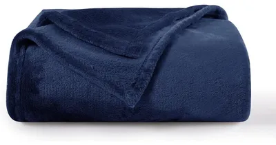 Zdjęcie produktu dla Miękki, pluszowy koc, niebieski, 150x200 cm, XL, ciepły, idealny na sofę, kolor granatowy, miękki