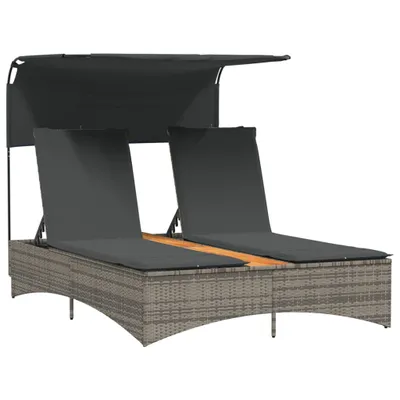Produktbild von vidaXL Doppel-Sonnenliege mit Dach und Auflagen Grau Poly Rattan