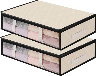 Produktbild von Aufbewahrungsbox 2 Stück Unterbettkommode mit Sichtfenster und 4 Griffen 60 x 45 x 15 cm faltbare Aufbewahrungstasche für Kleidung Decken Bettdecken