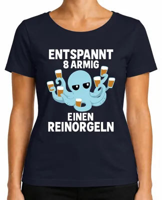 Obrázek produktu pro Relaxed 8-armed one reinorgeln octopus beer gift Vtipné dámské tričko, Navy, S