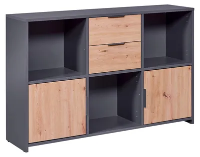Immagine prodotto di Inter Link Pepeto cassettiera 2 ante 2 cassetti antracite, riproduzione rovere Artisan