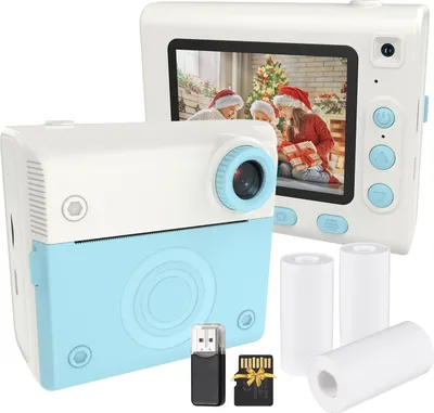 Produktbild von Sofortbildkamera fuer Kinder, Digitalkamera fuer Kinder, 1080P-Digitalvideokamera, Doppelobjektiv, 2,8-Zoll-IPS-Bildschirm, eingebauter Akku, Bilderrahmen mit 3 Rollen Thermodruckpapier, Umhaengeband, 32 GB TF-Karte und Kartenleser