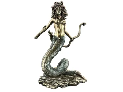 Immagine prodotto di Medusa Gorgone Scultura in bronzo dipinta a mano | Figurina della mitologia greca | Simbolo di forza e seduzione | Decorazione raffinata WU76209A4