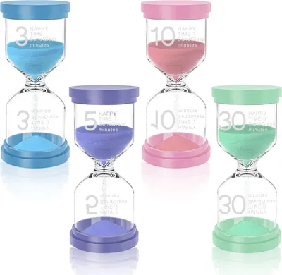 Produktbild von Sanduhr-Set für Kinder – 4 bunte Sanduhren für 3, 5, 10 und 30 Minuten, ideal für das Zeitmanagement im Klassenzimmer und bei Spielen