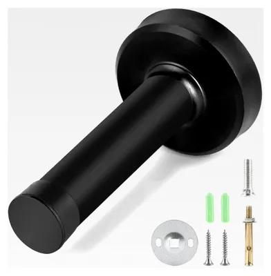 Produktbild von Wandtürstopper Edelstahl - 8,5 cm Türstopper zur Wandmontage mit Gummipuffer und Befestigungsmaterial - Türpuffer (schwarz)