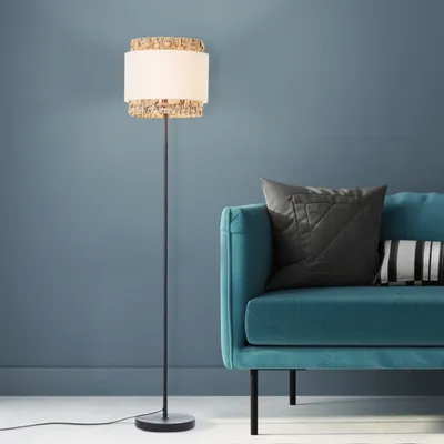 Produktbild von Stehlampe mit Wasserhyazinthe / Stoff Schirm, 160 cm Höhe & 35 cm Ø