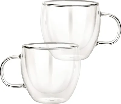 Immagine prodotto di Cheffinger, set di 2 bicchieri a doppia parete da 250 ml con manico, in borosilicato, trasparenti