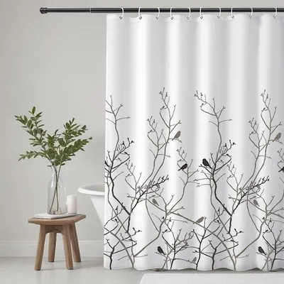 Produktbild von Waschbarer Duschvorhang aus Polyestergewebe mit 12 Duschvorhangringen, wasserdicht für Dusche und Badewanne, 180 x 180 cm, weiß