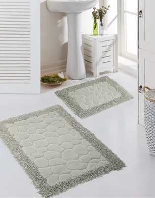 Produktbild von Badematten Set Steinoptik 2 Teilig Rutschfest & Waschbar Grau Größe - 50x60cm + 60x100 cm