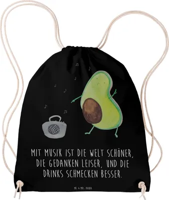 Produktbild von Mr. & Mrs. Panda Jutebeutel Avocado Tanzen - Schwarz - Geschenk, sporttasche klein, Party, Singen, Kleiner Rucksack, Sportbeutel, Urlaub, wander, Feier, kordelzugbeutel