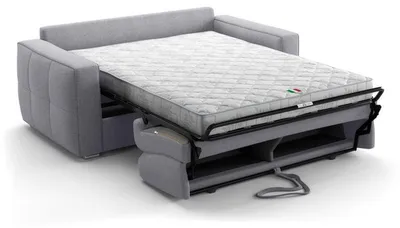 Produktbild von MAD IN ITALY SQUARE 3-Sitzer-Schlafsofa mit Bettfunktion, hellgrauer Polyesterbezug, 200 x 105 x 90 cm, 2 Liegepositionen, 140 x 190 cm Schlaffläche, 14 cm Polyurethan-Matratze