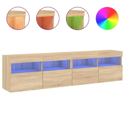 Image de vidaXL Armoires TV murales avec lampes LED 2 pcs. chêne Sonoma 80x30x40cm