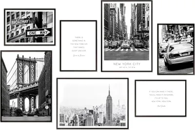 Produktbild von Hyggelig Home Premium Poster Set - 7 passende Bilder OHNE RAHMEN im stilvollen Set - Collage Bild Wand Deko - 3 x DIN A3 + 4 x DIN A4 - Set New York