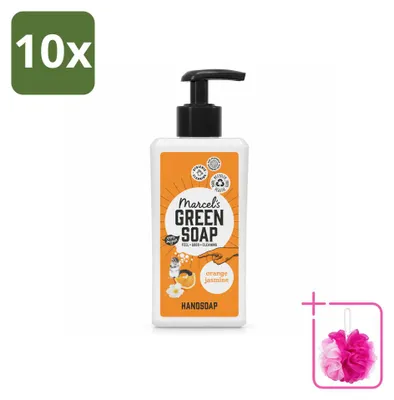 Immagine prodotto di 10 saponette liquide per le mani "Marcel's Green Soap" al profumo di arancia e gelsomino - 250 ml - confezione risparmio - 10 pezzi