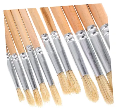 Produktbild von 11-teiliges Set Malpinsel mit Schweineborsten und langen Birkenholzgriffen für Öl- und Acrylmalerei