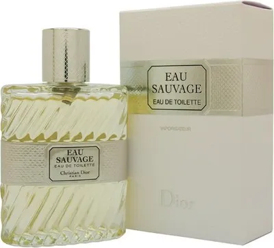 A bottle of Dior Eau Sauvage Eau de Toilette for men and its packaging are displayed against a white background.