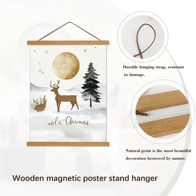 Obrázok produktu pre Vešiak na plagáty 121 cm, teaková farba, magnetický drevený rám na obraz pre nástennú dekoráciu