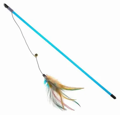 Productafbeelding van Katten Speelgoed - Vissenstok met Veren - Blauw